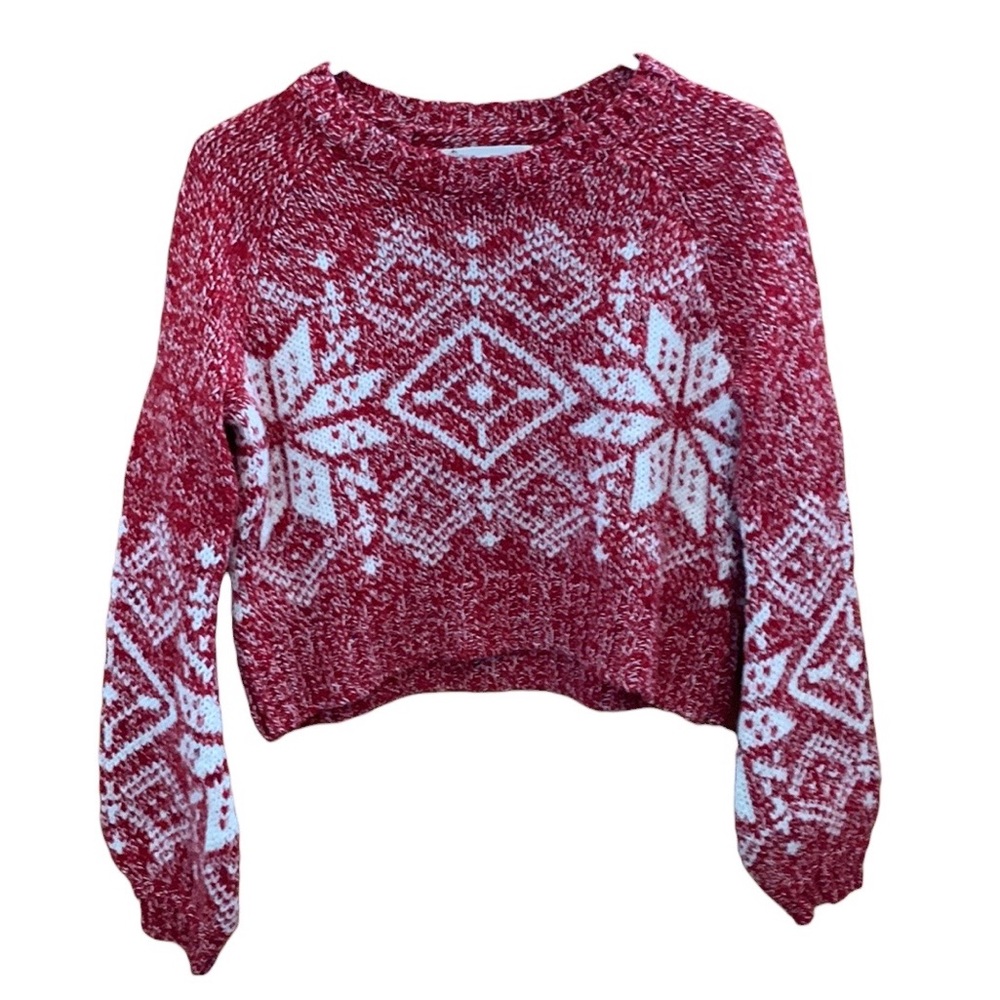Anthropologie x Kaisely Red/white Cropped Wool Blend Sweater • Size XS